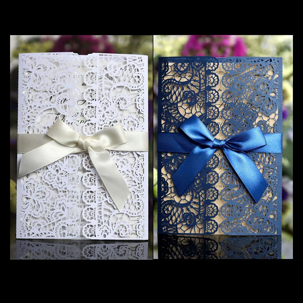 10 шт. элегантные роскошные цветочные лазерные свадебные бумажные с ленточным
