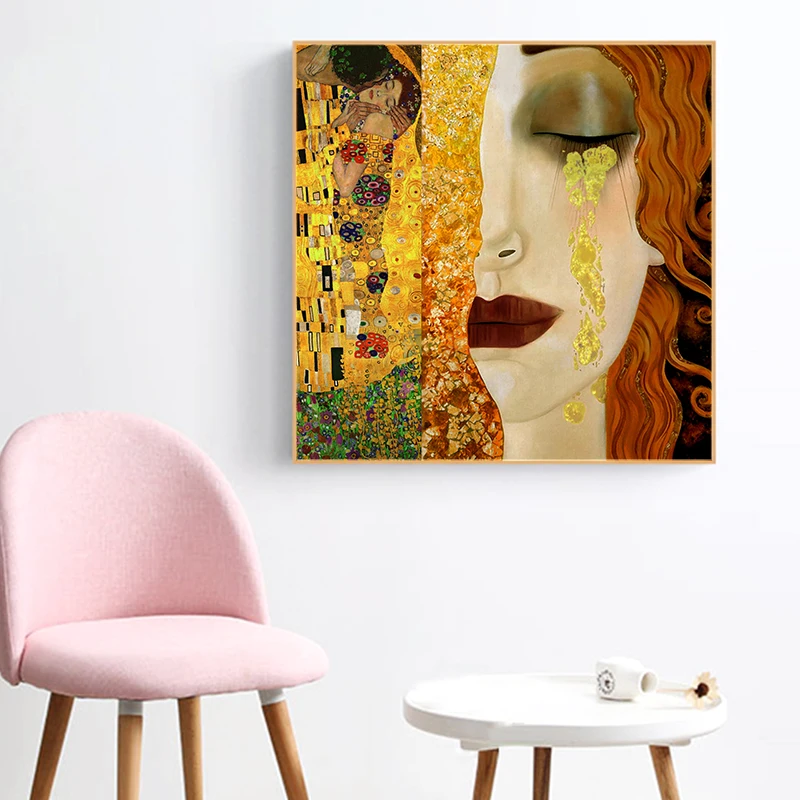 Густав Климт известной картины Золотые слезы и поцелуй холст Картины Wall Art Печать