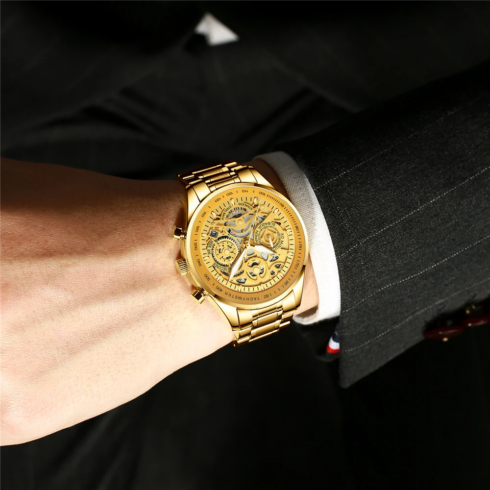 

Mens Watches Top Brand Luxury Golden Skeleton Men Watch Business Waterproof Luminous Fashion Male Clock Relogio Masculino