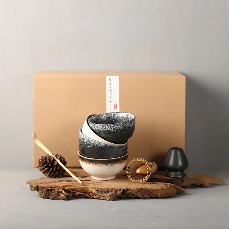Juego de batidor de bamb&uacute; tradicional para matcha, cuchara de cer&aacute;mica, taz&oacute;n y batidor, juego de t&eacute; japon&eacute;s, 5 unids/set por set-1