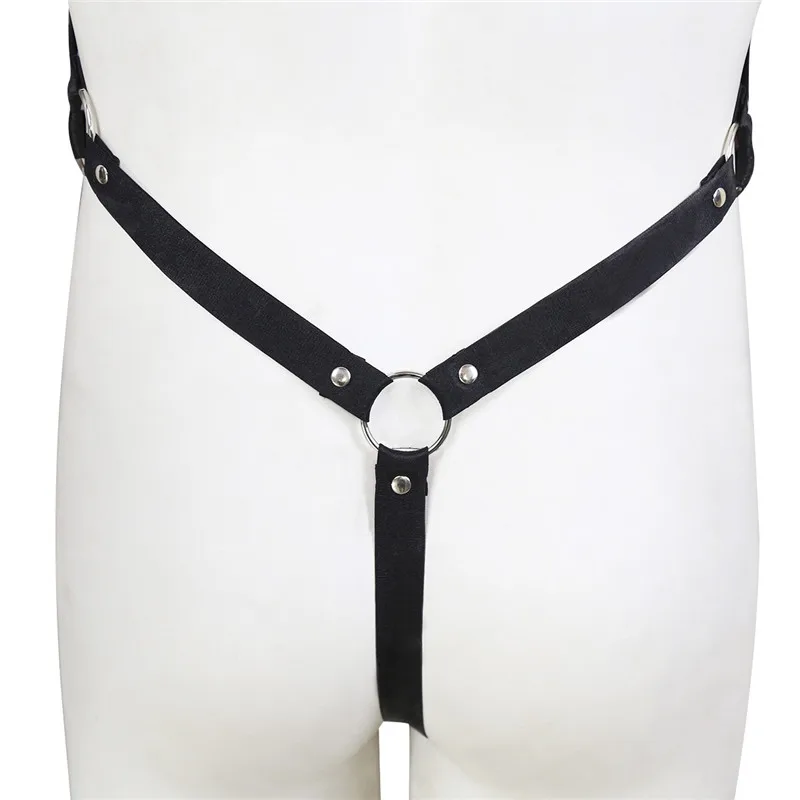 Мужские сексуальные трусики без промежности кожаные Фетиш Регулируемая