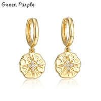 green purple fashion star coin ppendant 925 sterling silver drop earrings minimalism brincos pendientes charm earrings for women