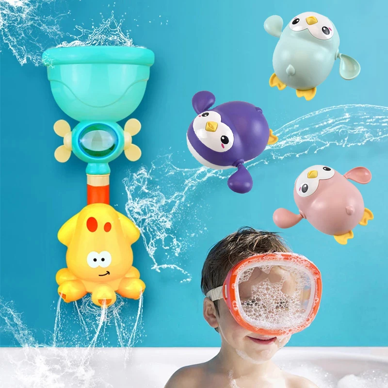 Baby Bath Toys Pipeline Water Spray Shower Game Cute Cartoon Infant Swim Chain Clockwork Toy Bathroom Bathing Shower Kids Toy baby bath toys duck clockwork educational toys swim bathing kids water swimming chain shower toy gift for newborn baby wholesale