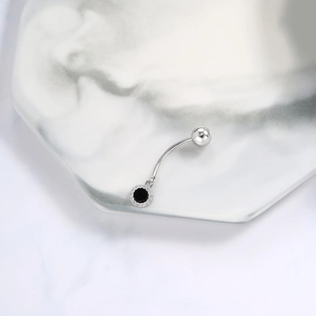 Кольцо Neoglory S925 Серебряное с цирконом для пупка женщин пирсинг тела деликатное