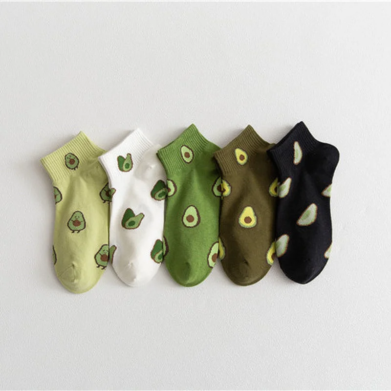 

Носки женские короткие, хлопковые, с мультяшным принтом, авокадо