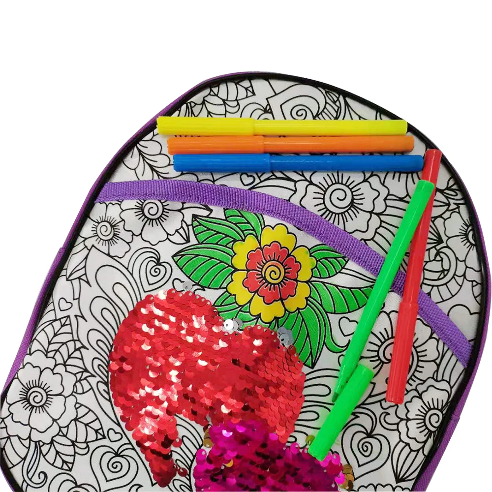 

New Fashion Children's DIY Painting Color Schoolbag With Five Color Pens,Free of Delivery Fee