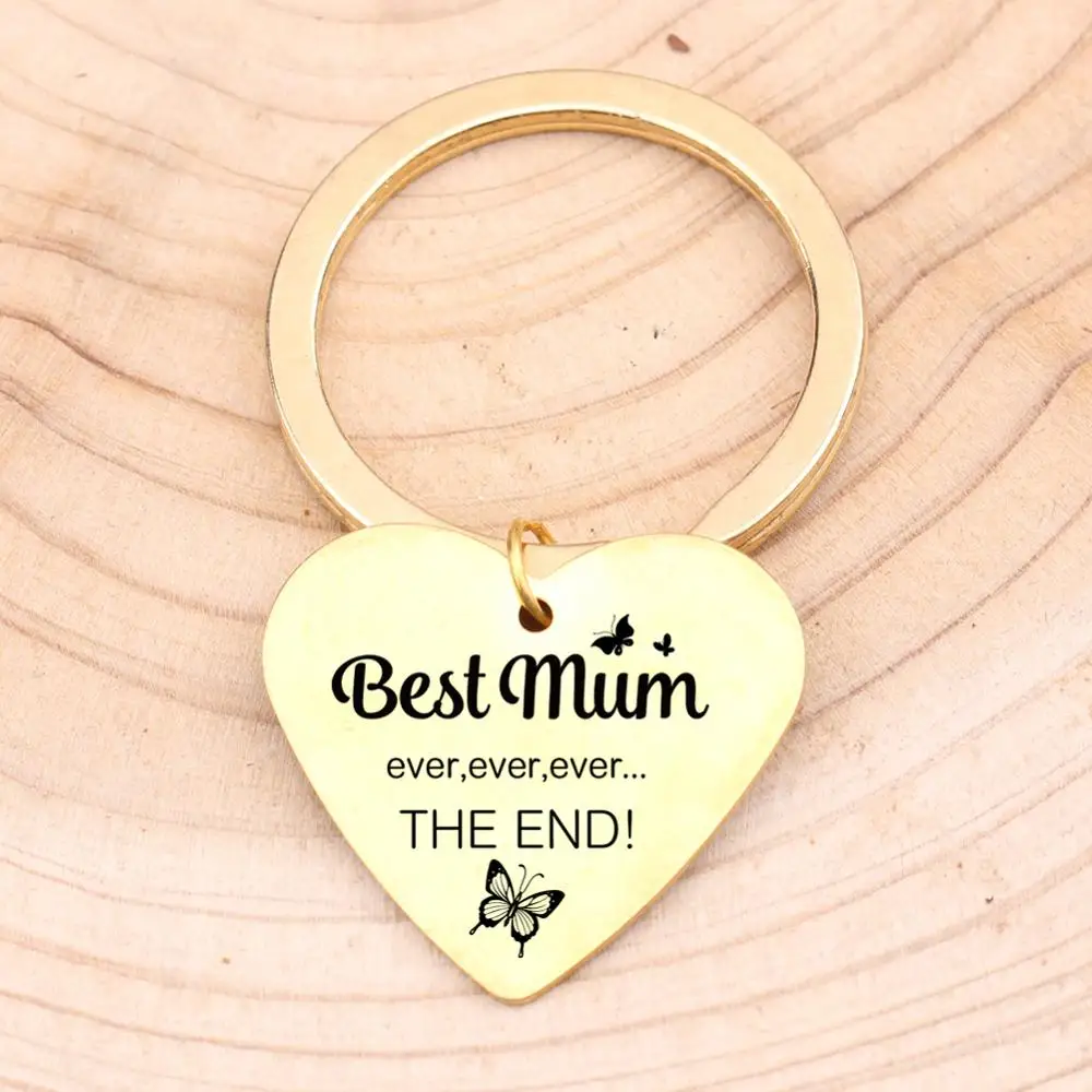 Best Mum Ever The End Keychain Gift To Mom Women Trendy Jewelry Keyring Heart Shaped Pendant Birthday Mother's Day Present | Украшения
