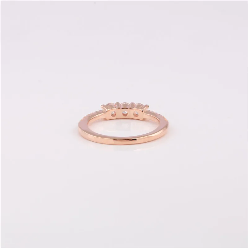 925 пробы Серебряное кольцо Белый Циркон CZ розовое золото прозрачное с тремя