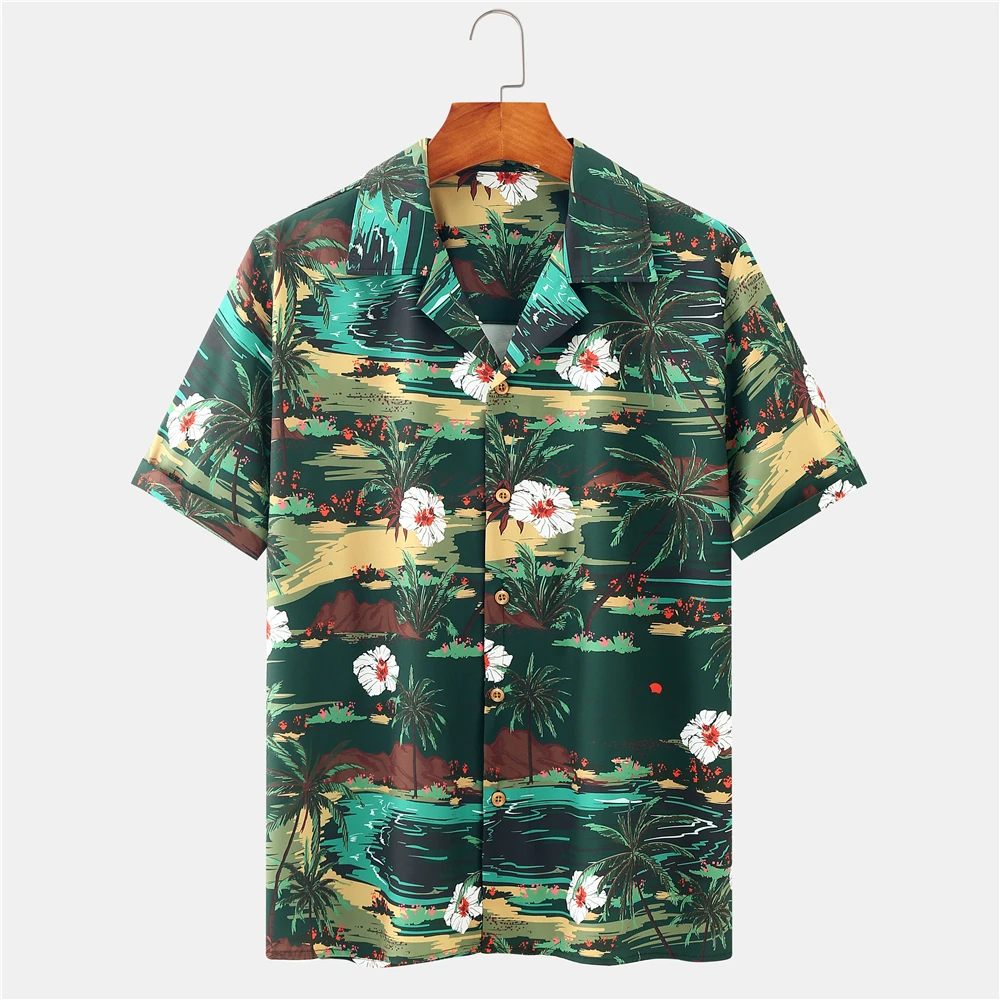 OSCN7 Casual Printed Short Sleeve Shirt Men Street 2021 Hawaii Beach Oversize Women Fashion Harujuku Shirts for Men 156