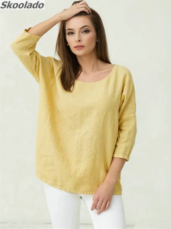 Новейшие повседневные женские топы из хлопка и льна блузки с вышивкой длинным