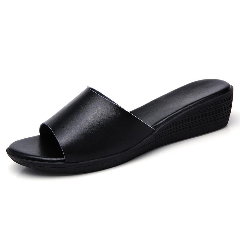 Летние шлепанцы на танкетке Тапочки для ванной из натуральной кожи sapato feminino