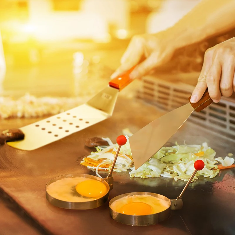 

Kitchen Spatula Wooden Handle Grill Turner Stainless Steel Metal Scrape For Pancake Teppanyaki Hibachi Griddle Cooking Utensil