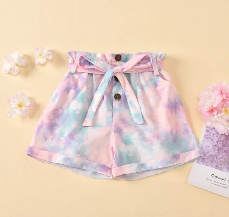 

Шорты с цветочным принтом для маленьких девочек и мальчиков, эластичный пояс для малышей, штаны со шнуровкой
