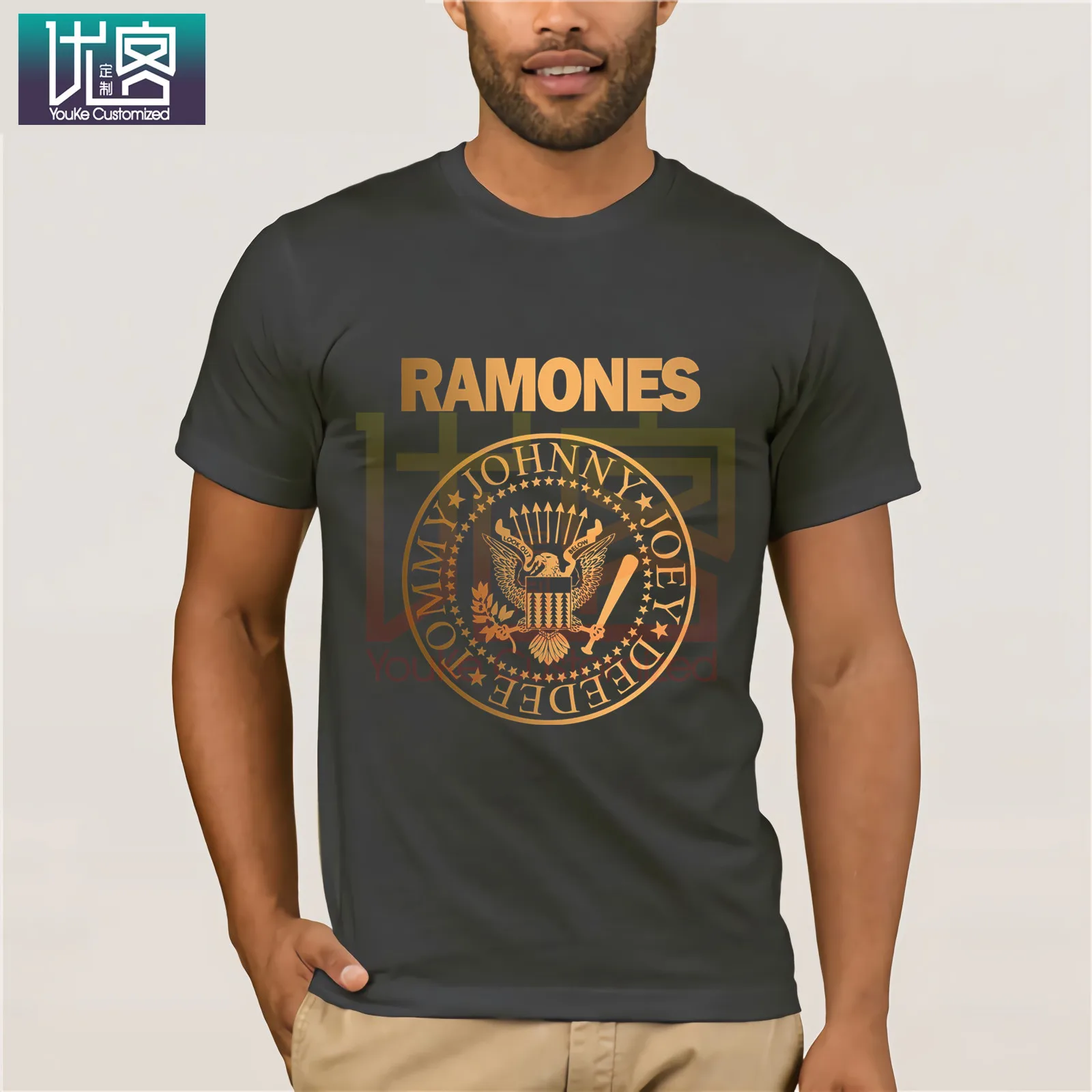 Винтажная футболка с логотипом Ramone популярная одежда круглым вырезом 100% хлопок