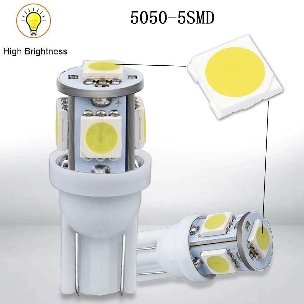 100 шт. 5 светодиодов автомобильная лампа T10 194 W5W 5050 SMD купольный сигнал для парковки