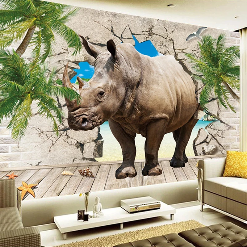 Пользовательские фотообои 3D стереоскопический разбитый Рино настенный плакат