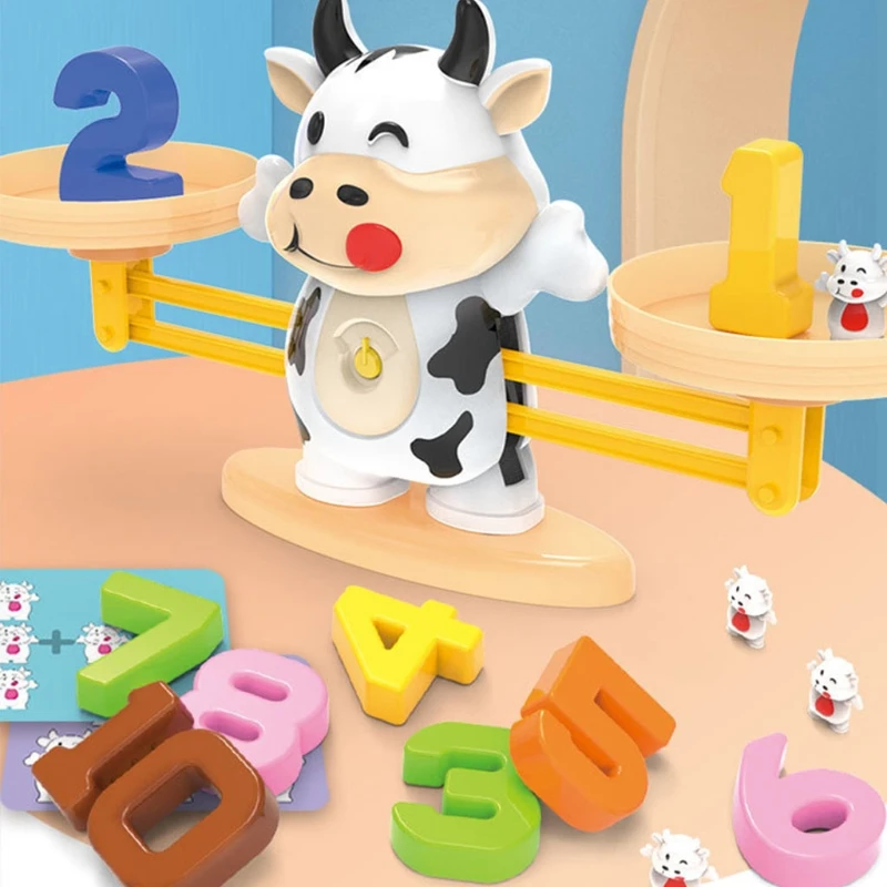 

Montessori Child Toys Tianping Cattle Math Animal Match Balancing Scale Game Toy 97BC