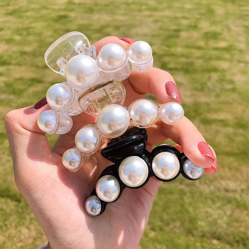 Женские заколки для волос с жемчугом черные или белые пластиковые