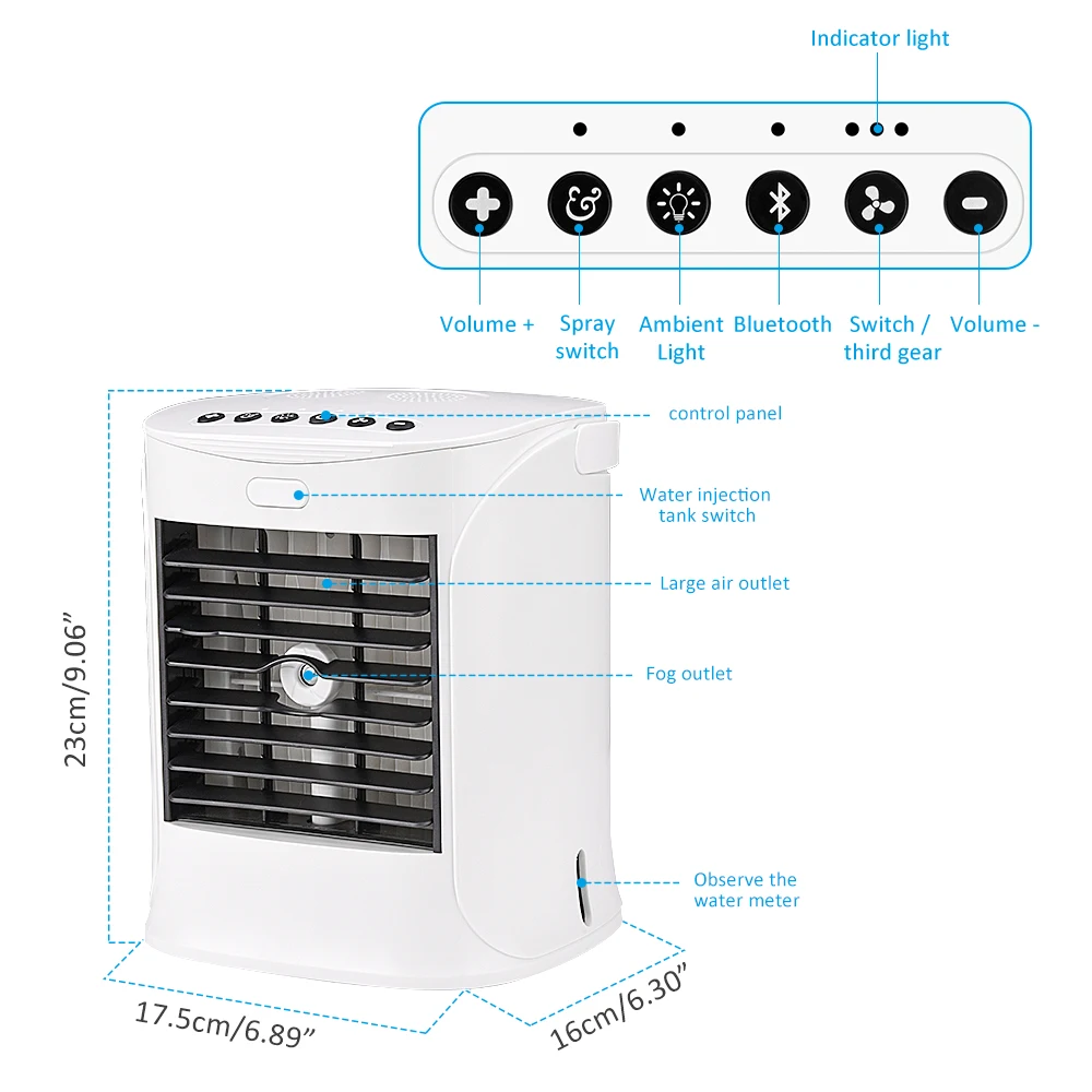 

3 in 1 Summer mini fan personal water-cooled air-cooled air cooler portable air conditioner UV Disinfection lamp Bluetooth audio
