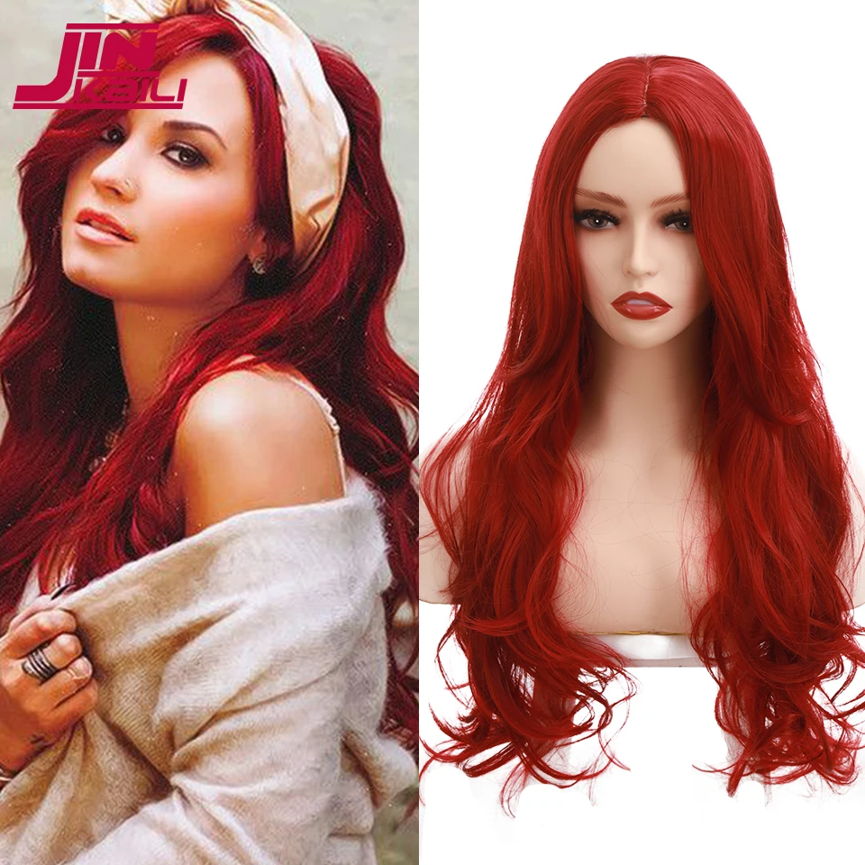 

Длинные волнистые парики JINKAILI для афроамериканских черных женщин, синтетический парик средней длины, коричневый, красный, термостойкий пар...