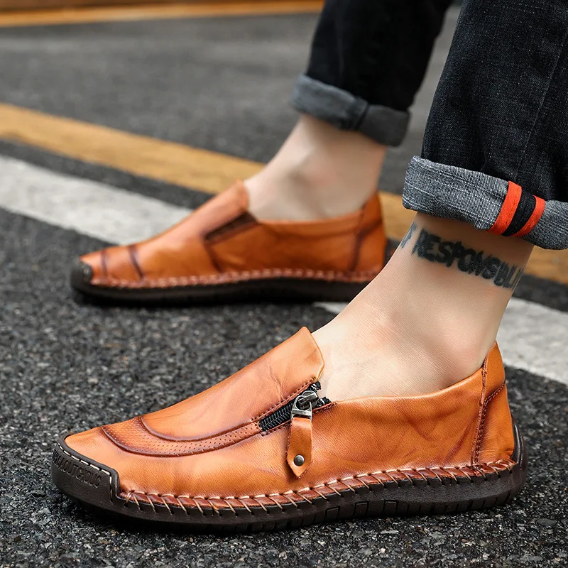 

Men Peas Shoes Pointed Toe Mens Formal Shoe Brown Elegant Simple Suit Gentleman Loafers Flats Business Genuine Leather Size38-48