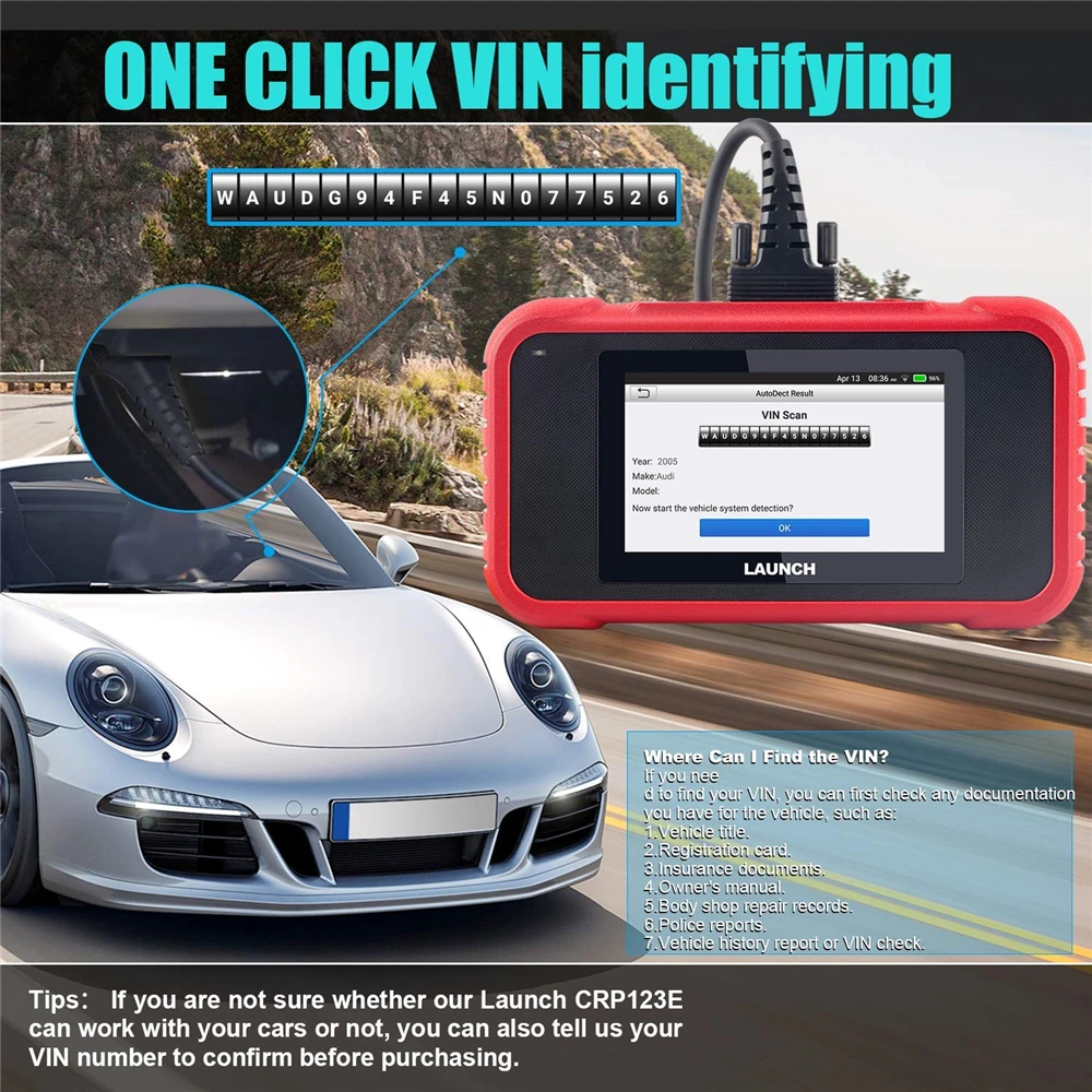 LAUNCH X431 CRP123E OBD2 сканер ENG TCM ABS SRS OBDII диагностический сканирующий инструмент с быстрым VIN AutoDetect автомобильный считыватель кодов CRP123 E