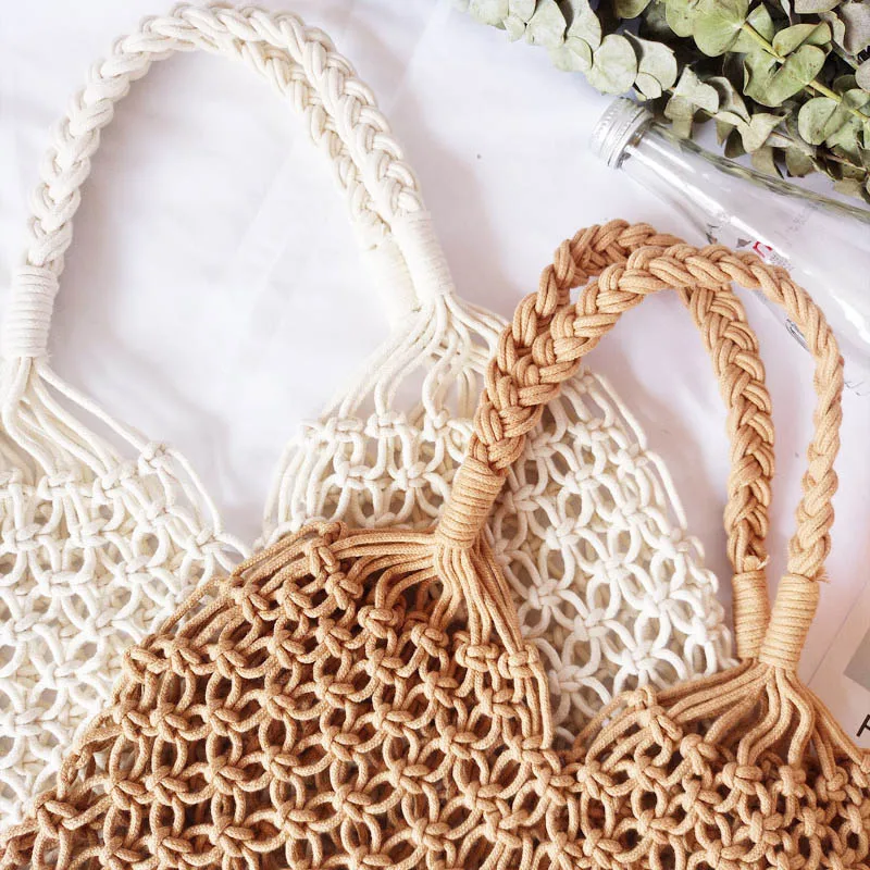 

Women Lady Girl Woven Shoulder Bag Handbag Zipper Cotton Thread Vintage For Travel Beach B2Cshop