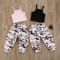 1 7years fashion children girls summer clothing sets knitted sleeveless tanks topscamouflage printed pocket long pants outfits
