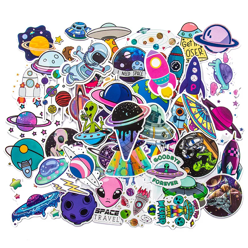 10/30/50Pcs Cartoon Alien Planet Creative Stickers Waterproof Luggage Laptop Motorcycle Car Phone Guitar Sticker for Kids Toys | Игрушки и