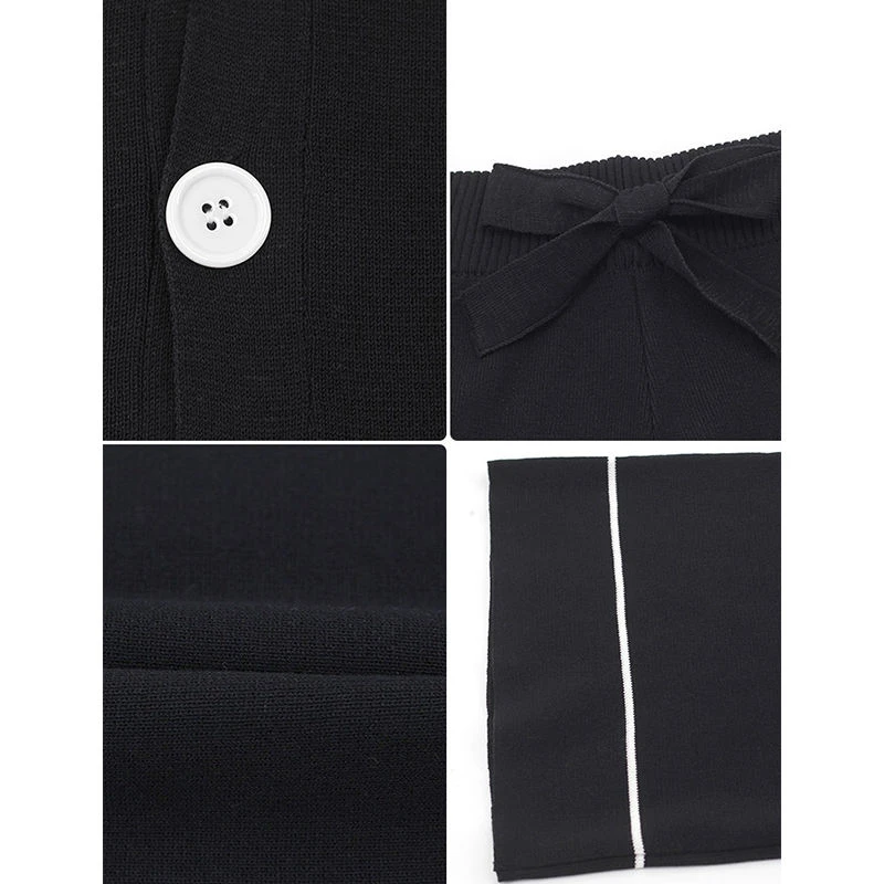 

Autumn Long Sleeve Knit Sets Women Elegant Hit Color Turn-down Collar Pockets Sweater Fashion Two-piece Suits Women's Tracksuit