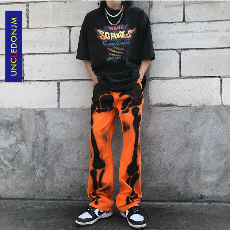 

UNCLEDONJM Skeleton denim Hip Hop jeans 2021 designer pants men clothing women streetwear graffiti men jeans trousers T2-A213