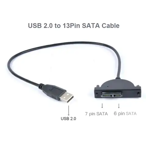 Кабель-Переходник USB 2,0 на Mini Sata II 7 + 6 13Pin для ноутбука, CD, DVD, ROM, привода Slim Line
