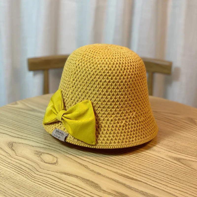 

Hat Foldable Beach Hat Female Bow Big Brim Bucket Hat