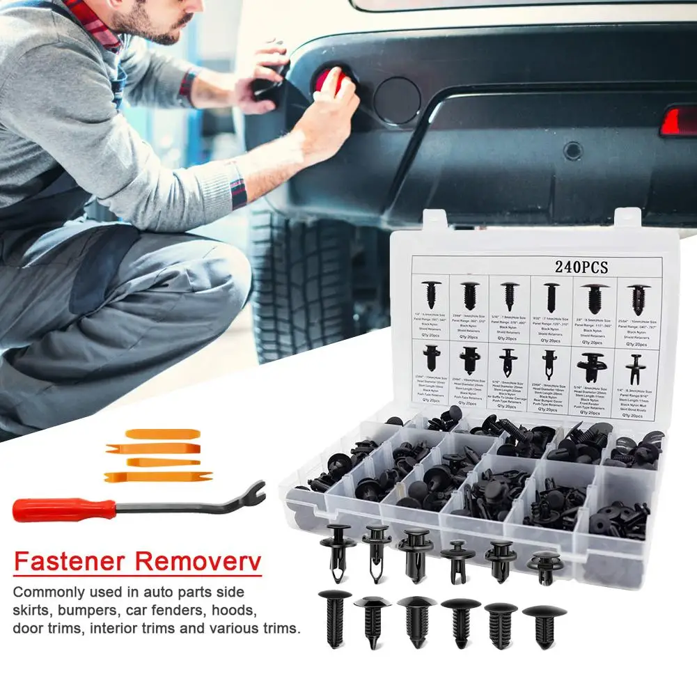 

240PCS Bumper Push Rivet Clips High Quality Automotive Push Type Retainer Kit Fastener Remover
