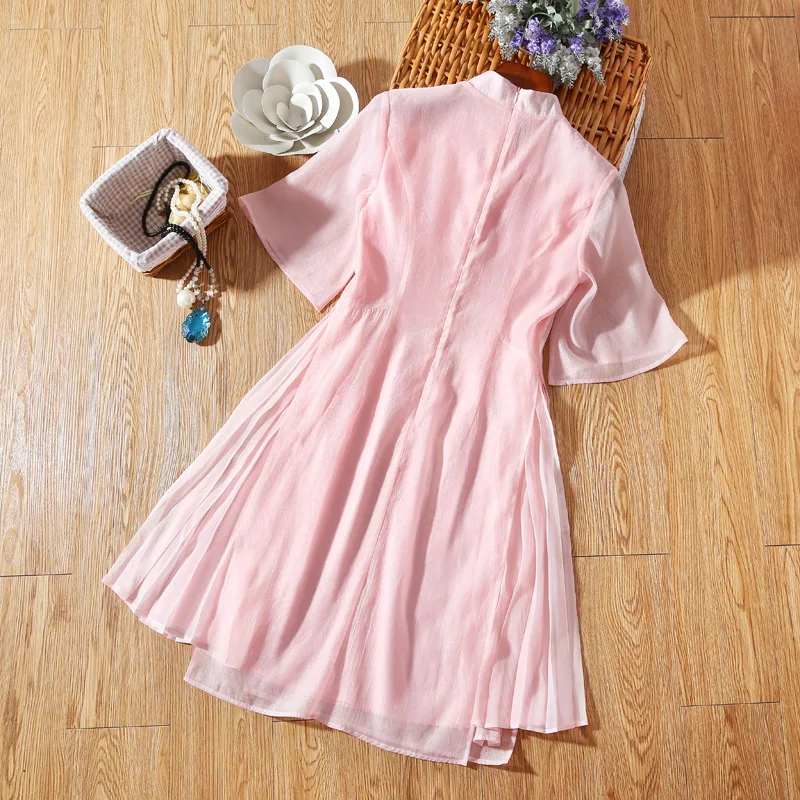 ТРАПЕЦИЕВИДНОЕ розовое летнее платье-Ципао с принтом современное платье аозай |