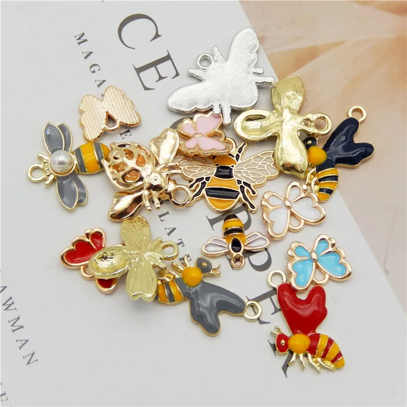 15pcs/lot Mixed Bees Bumble Bee charms For Jewelry Making Enamel Pendant Necklace Earring Handmade Bracelet Bangle Accessories | Украшения