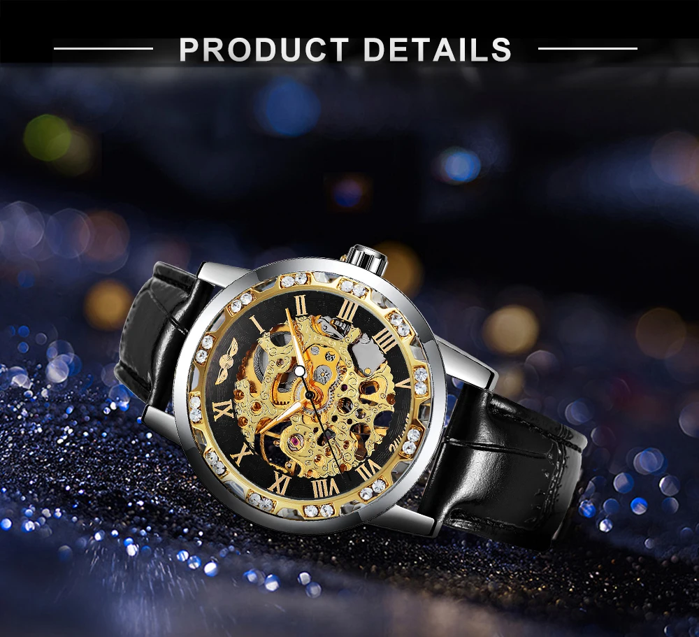 WINNER королевские золотые часы с римскими цифрами мужские механические скелетом