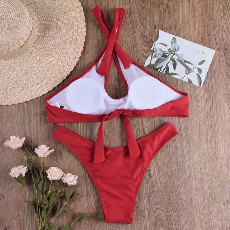 

Bikini 2021 Swimsuit Women 2 Peice Set Sexy Push Up Swimwear Fashion High Waist Cross Bra Bathing Suits Brazil Summer Swimming