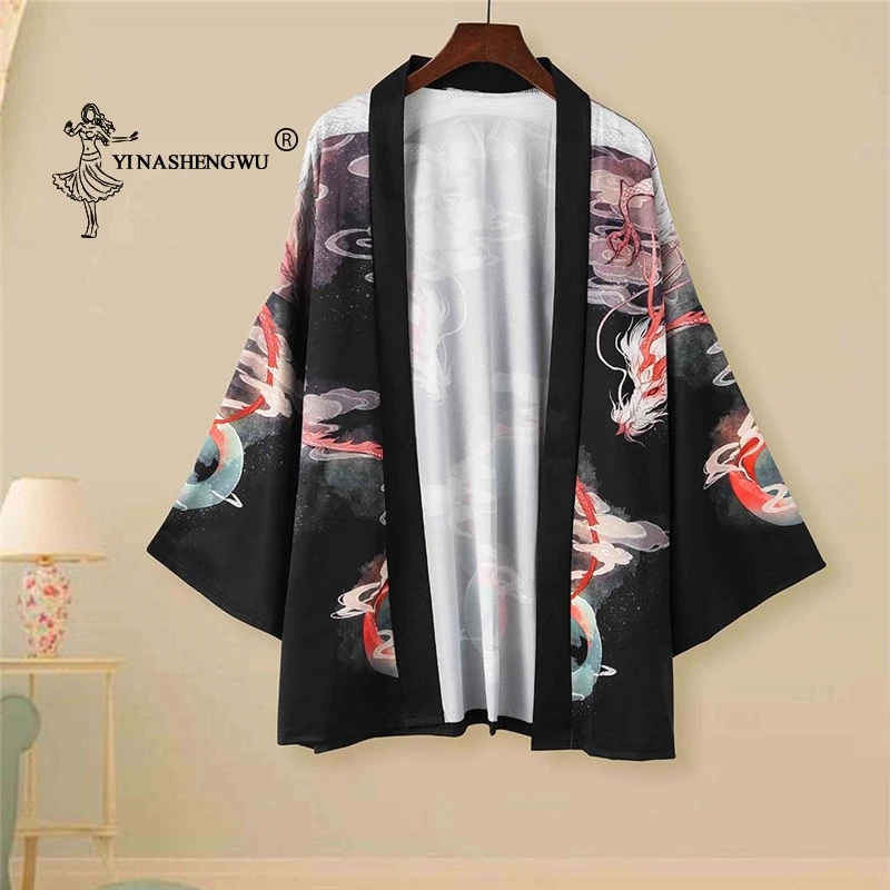 Yukata женский кимоно кардиган мужской традиционное японское кимоно рубашка костюм косплей китайский стиль мужской Дракон Карп принт пальто
