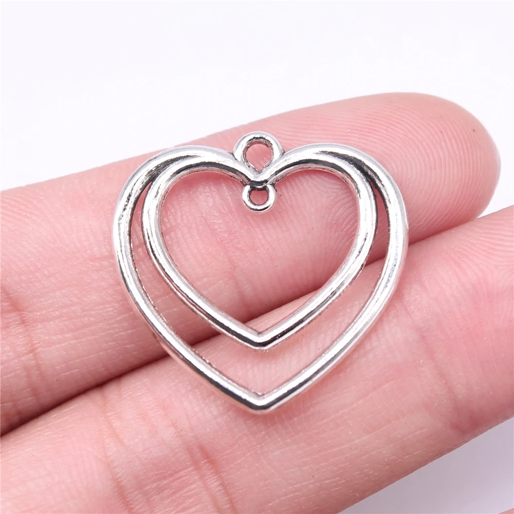 

WYSIWYG 10pcs Charms 25x25mm Double Hearts Connector Charms For Jewelry Making DIY Jewelry Findings Antique Silver Color