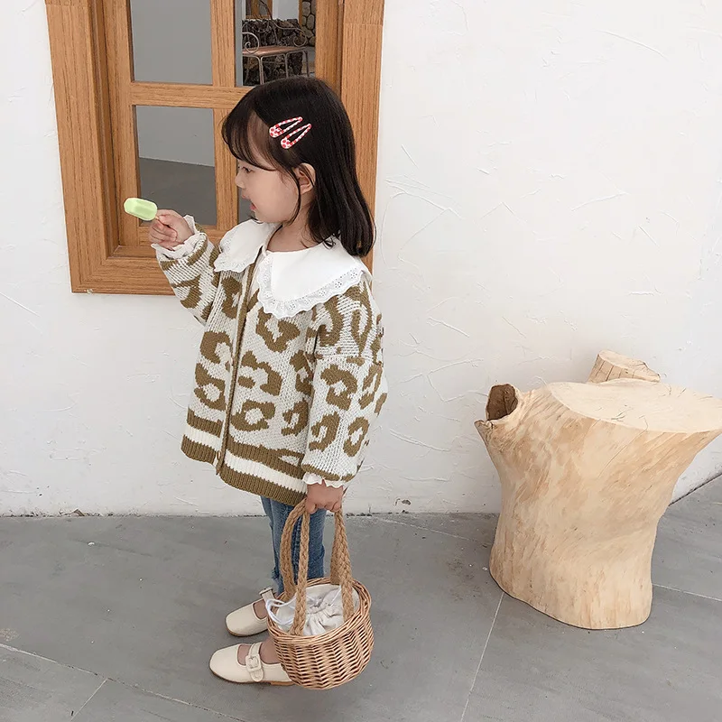 Осень зима милый модный свитер с леопардовой раскраской для девочек 3 цвета