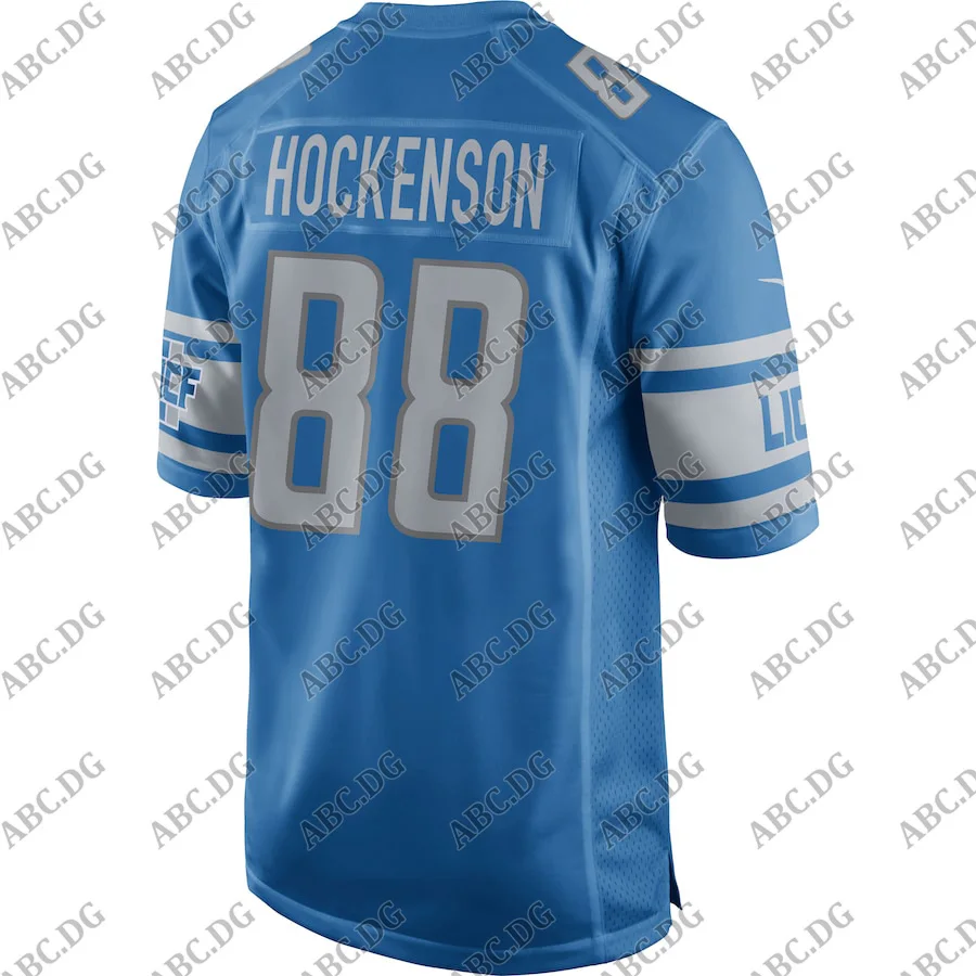 

Customized Stitch American Football Jersey Men Women Kid Youth Detroit T.J. Hockenson Blue Game Player Jersey