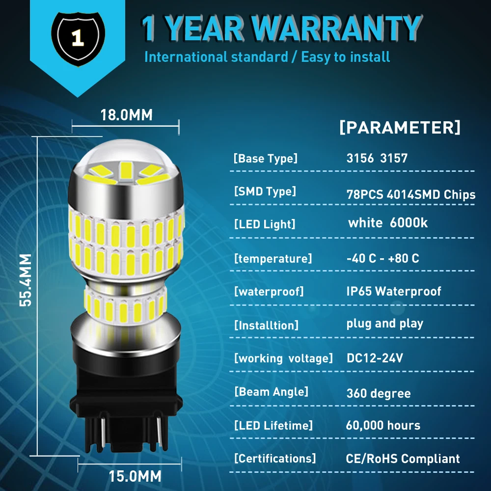 2x P27/7 Вт 3157 PY21W светодиодный Canbus 7443 1157 BAY15D лампа обратный светильник для Hyundai Solaris