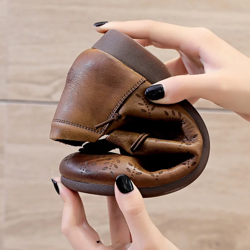 

GKTINOO 2020 New Autumn Flats Women Shoes Retro Genuine Leather Elastic band Round Toe Casual layer cowhide Ladies Shoes