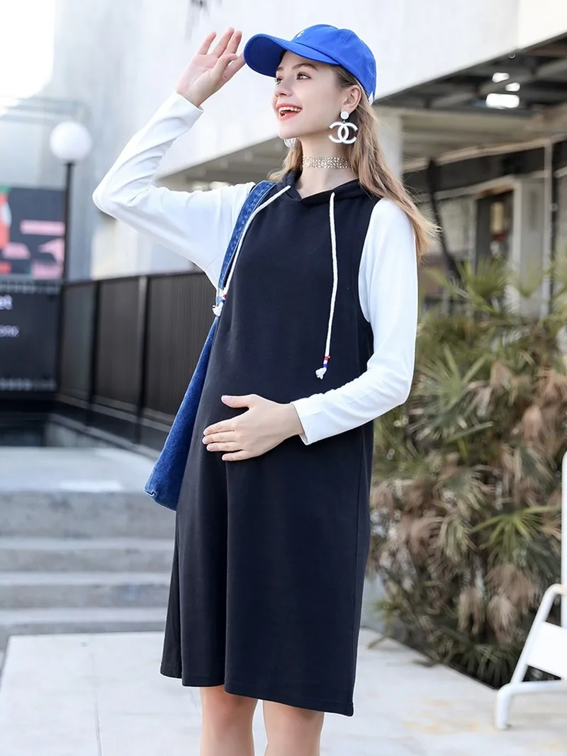 Костюм для беременных женщин Новая мода платье с длинными рукавами жилет Топ