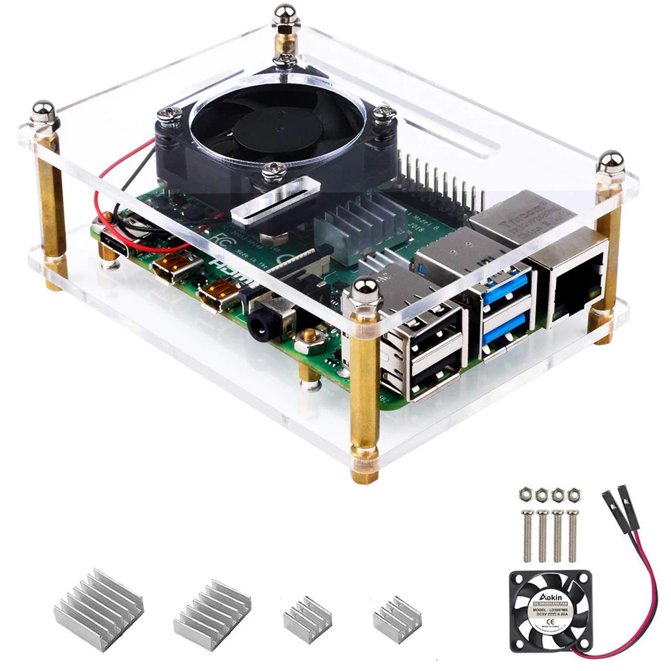 Aokin Cases For Raspberry Pi 4 B, Case with Cooling Fan Heatsinks For Raspberry Pi 4 Model B For Pi 3 B+/ 3B/ 2B