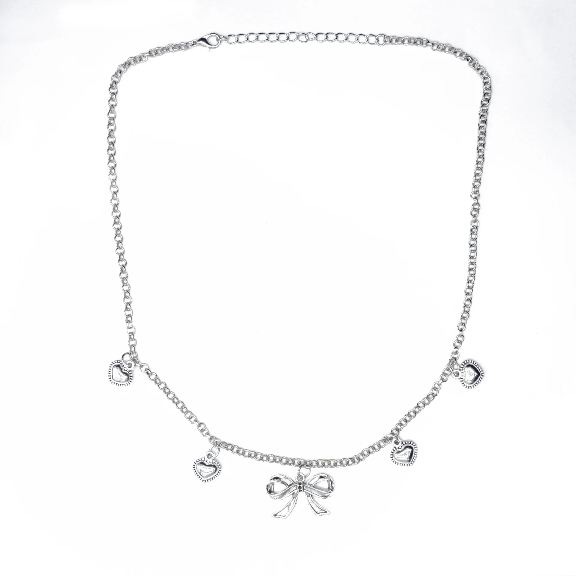 

Vintage Punk Silver Color Bow-knot Heart Short Chokers femme kolye bijoux Hip Hop Statement Necklaces For Women Girl Best Gifts