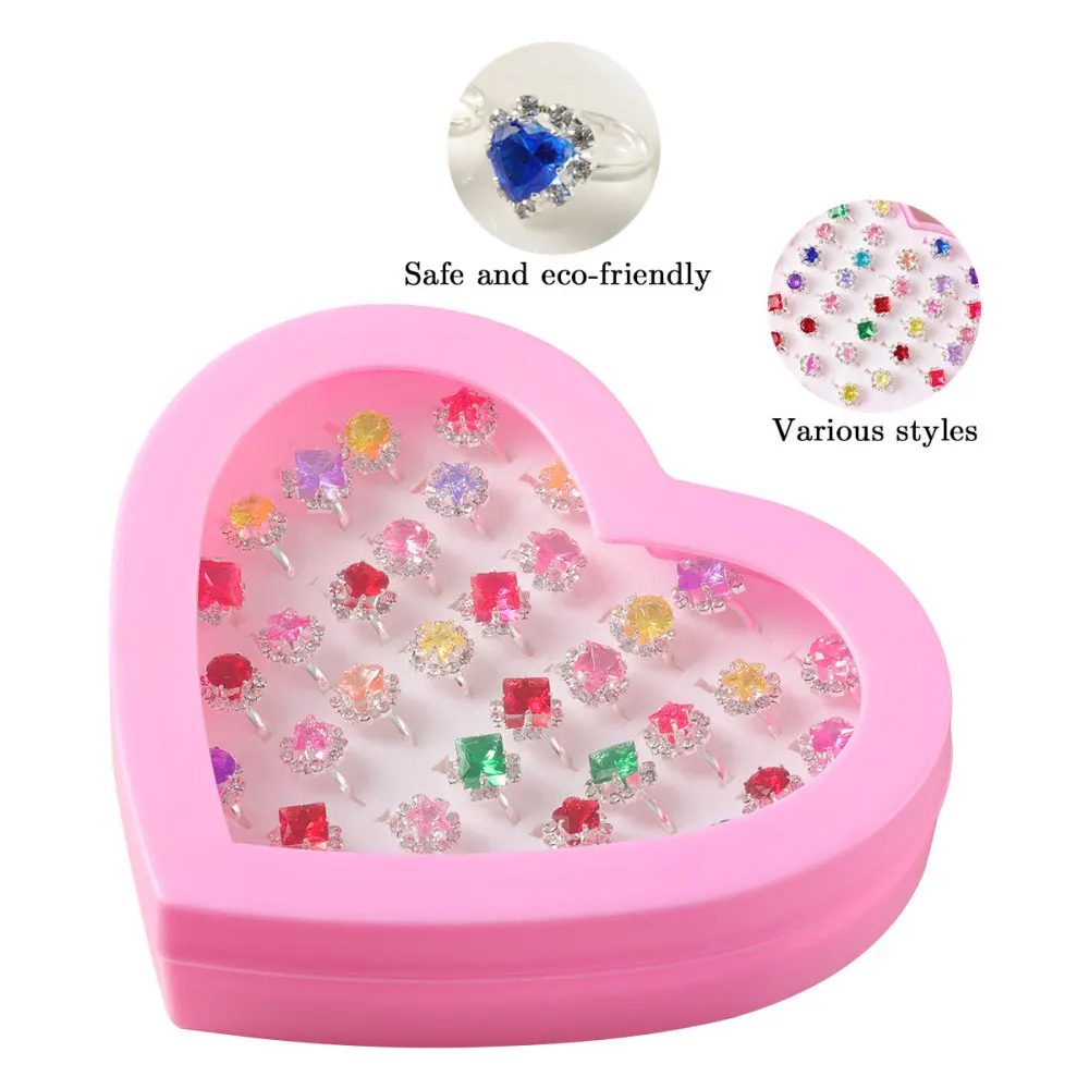 

Toyvian 36pcs Children's Toys Rings Jewelry Box Jewelry Little Girl Jewel Rings in Box Pretend Play and Dress Rings