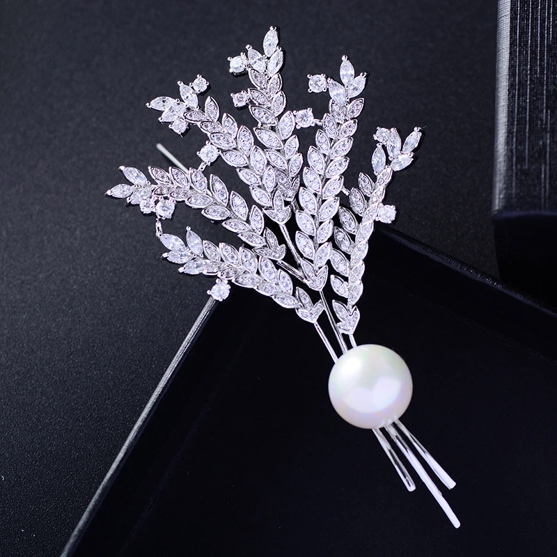 Белые Броши из пшеницы для женщин и мужчин модный костюм с кристаллами жемчугом