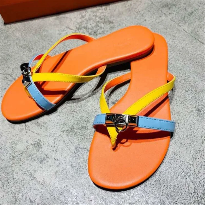 

2021 New Summer Women's Sandals Fashion Retro Metal Decoration Women Casual Sandals Outdoor Beach Open Toe Slipper Zapatos Mujer